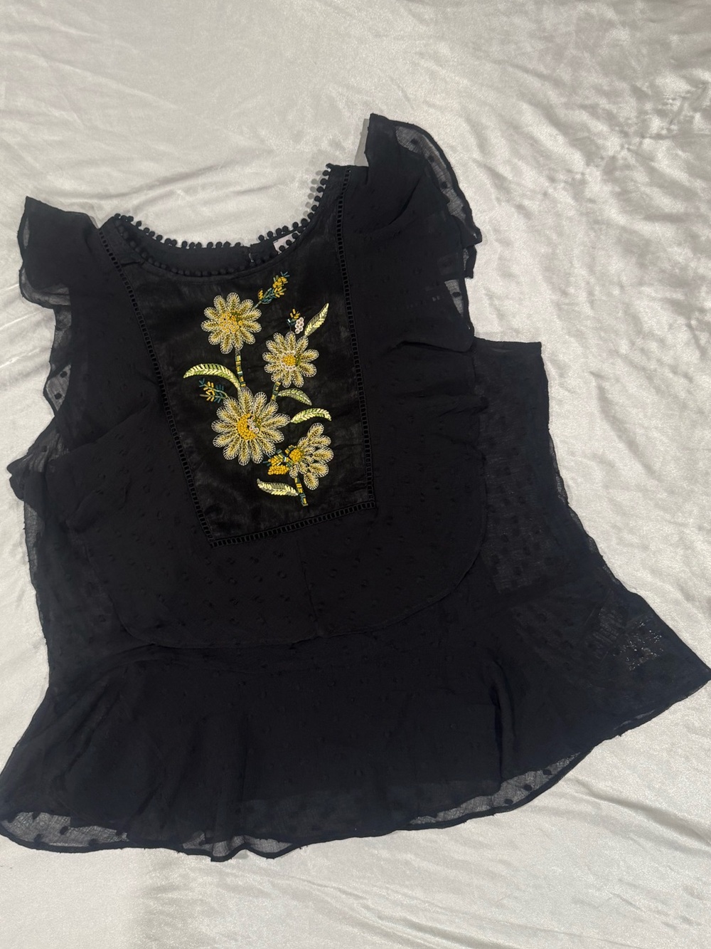 Per Una M&S Black Embroidered Beaded Floral Blouse US 12 UK 16
